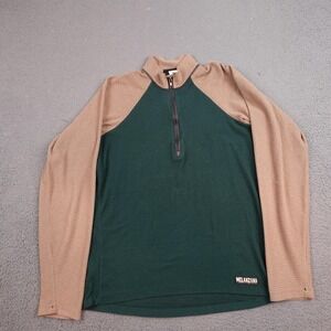 Melanzana Micro Grid 1/4 Zip Pullover Womens Medium Green Tan Fleece Hiking Top
